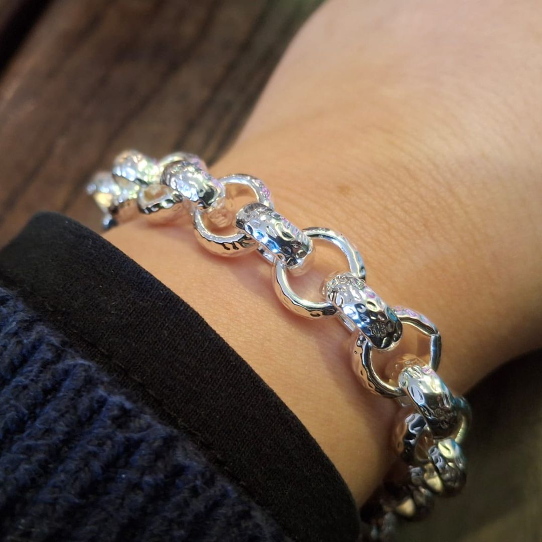 12mm White Gold Pattern Belcher Bracelet - Unisex