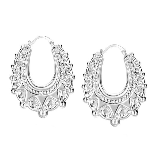 40x48mm Silver Creole Gypsy Hoop Earrings - Large Oval Victorian Fashion for Her