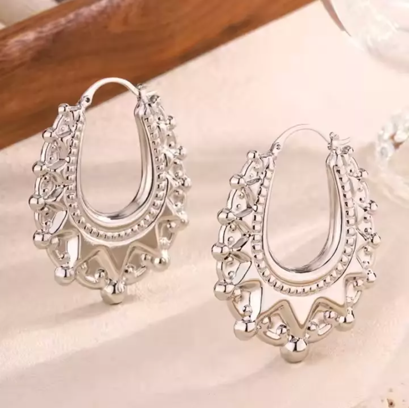 40x48mm Silver Creole Gypsy Hoop Earrings - Large Oval Victorian Fashion for Her