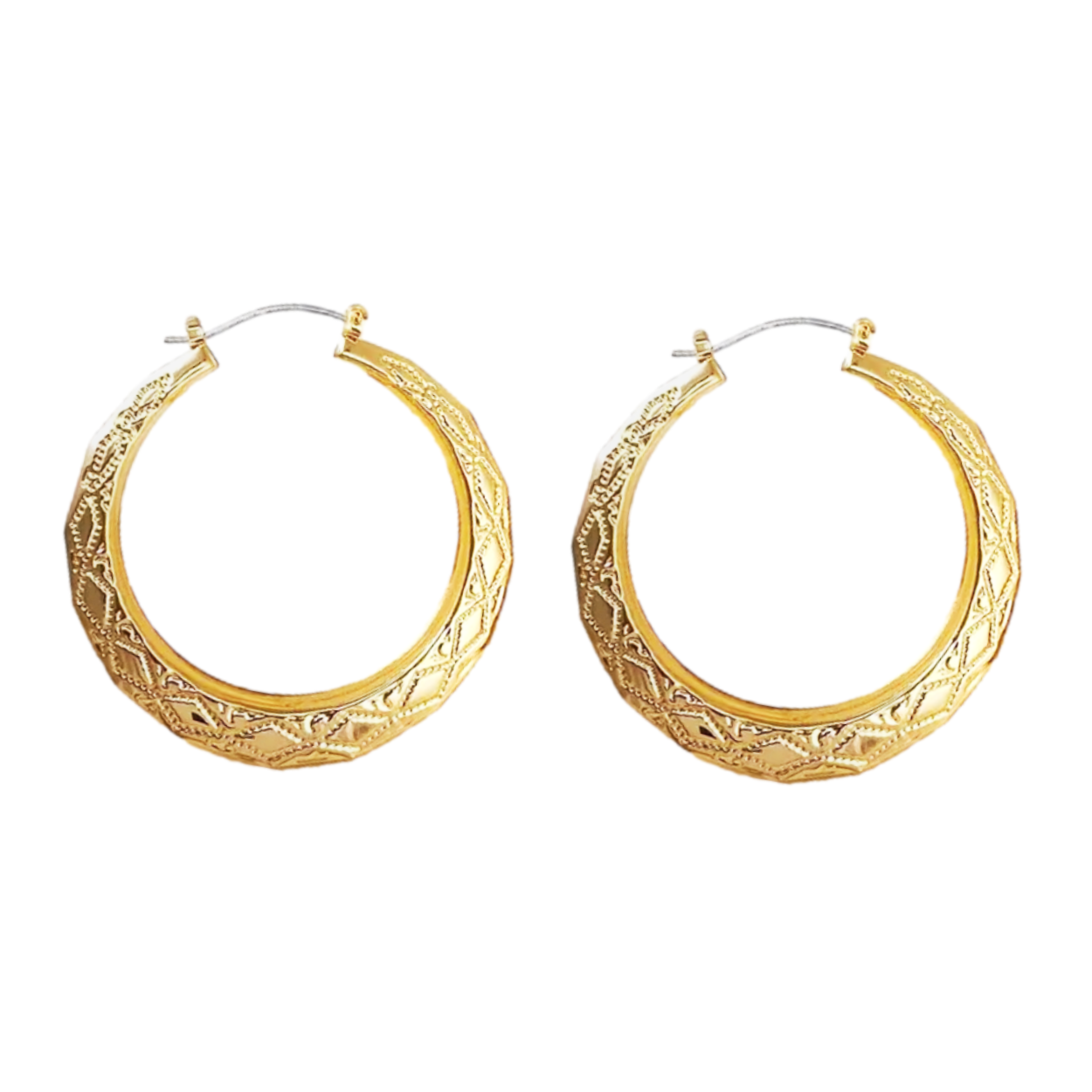 Gold 55mm Patterned Creole Hoop Gypsy Earrings For Women